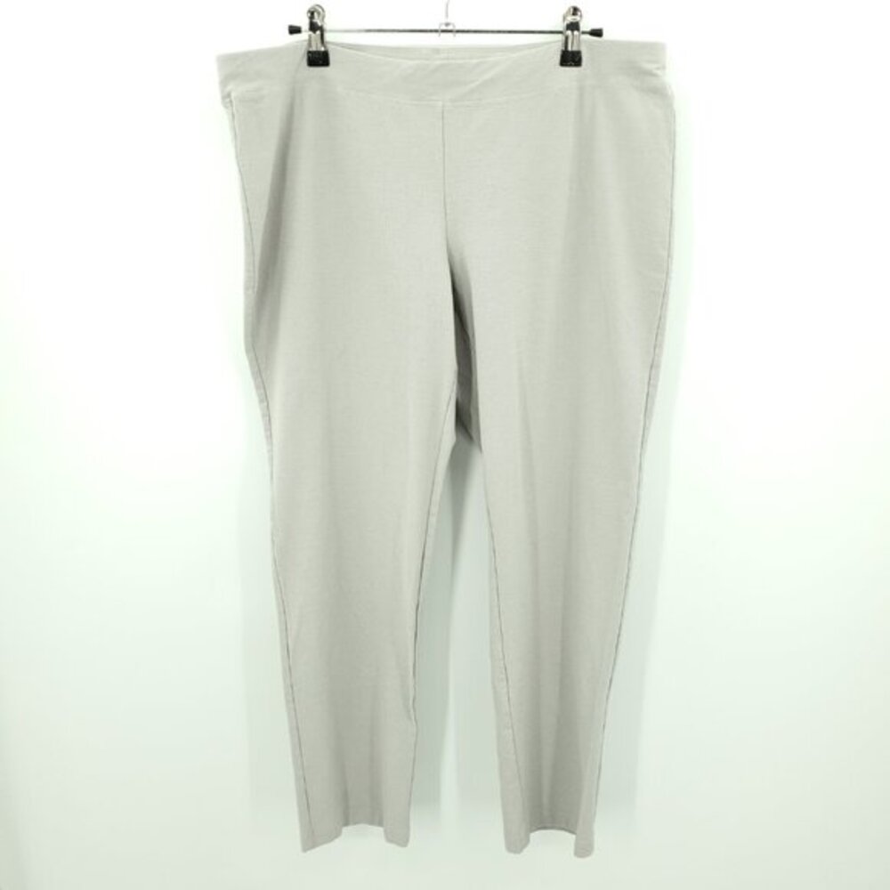 Eileen Fisher Washable Stretch Crepe Ankle Straight Pant L Wheat/Light Gray